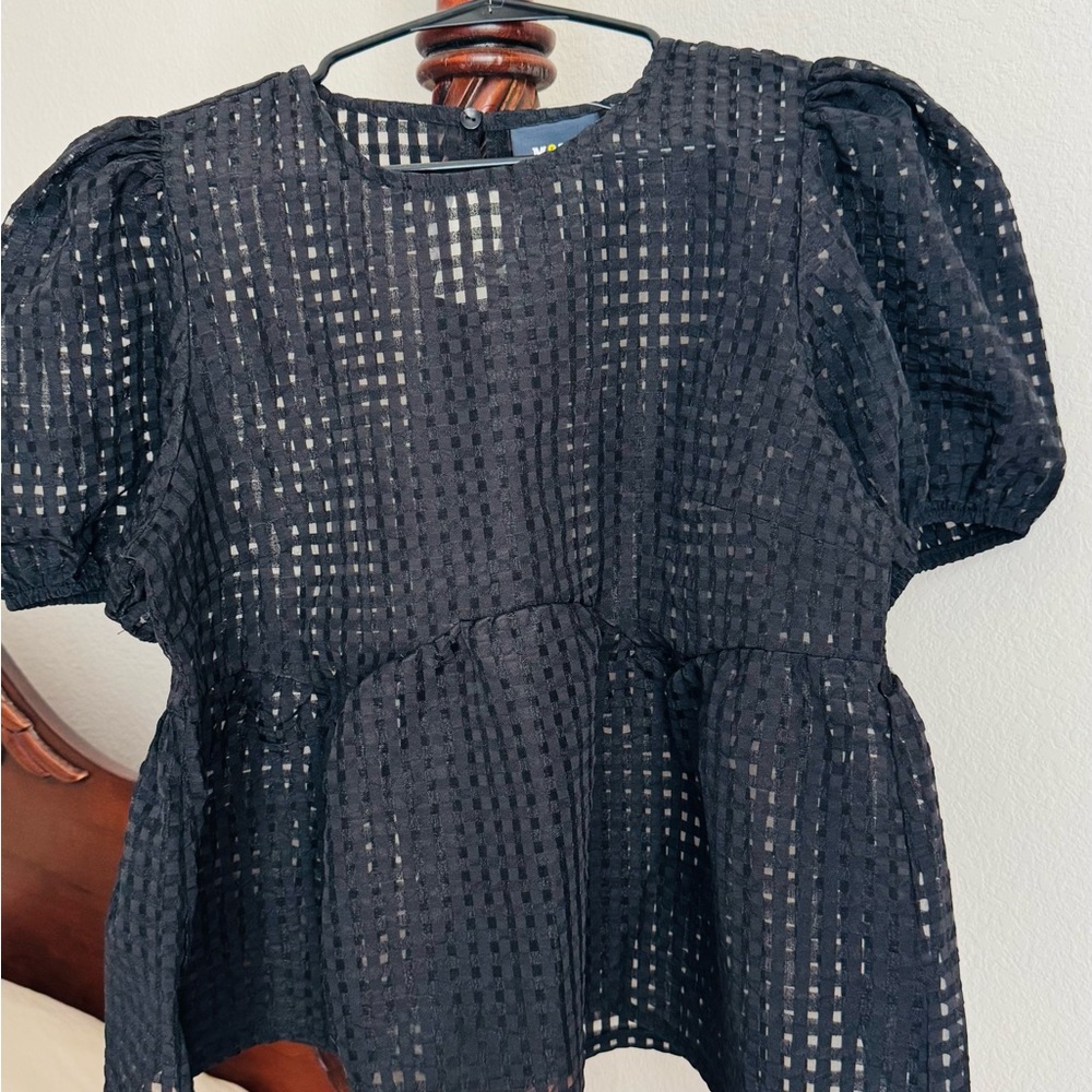 Maeve Anthropology Black  Grid Pattern Blouse